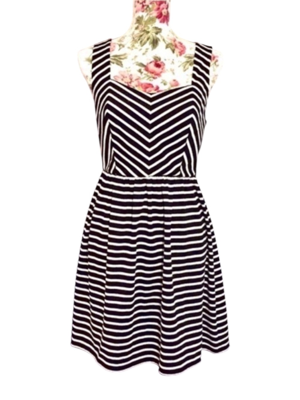 Black White Striped A-Line Skater Fit Flare Dress